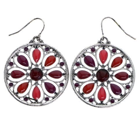 Mi Amore Antiqued Flower Dangle-Earrings Silver-Tone & Pink