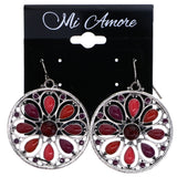 Mi Amore Antiqued Flower Dangle-Earrings Silver-Tone & Pink