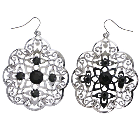 Mi Amore Flower Dangle-Earrings Dark-Silver/Green