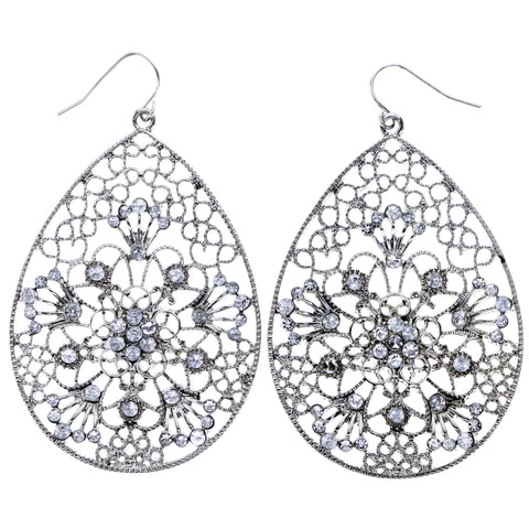 Mi Amore Flower Dangle-Earrings Silver-Tone