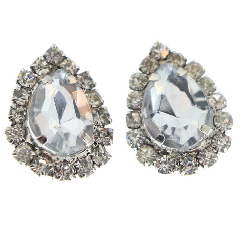 Silver-Tone Metal Stud-Earrings With Crystal Accents