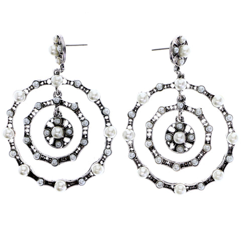 Mi Amore Drop-Dangle-Earrings Silver-Tone/White