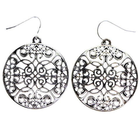 Mi Amore Filigree Heart Dangle-Earrings Silver-Tone