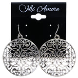 Mi Amore Filigree Heart Dangle-Earrings Silver-Tone