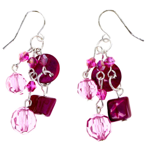 Mi Amore AB Finish Shell Stone Dangle-Earrings Pink & Silver-Tone
