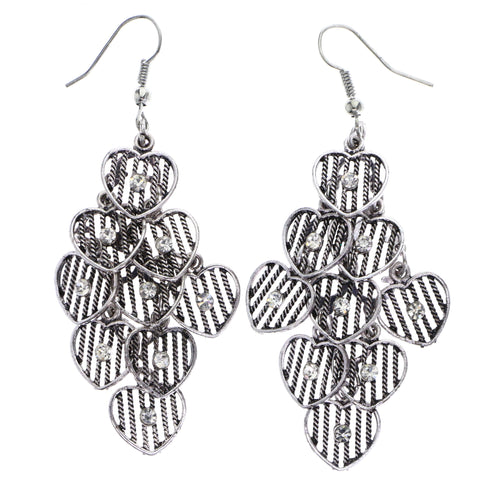 Mi Amore Heart Chandelier-Earrings Silver-Tone