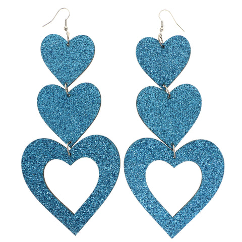 Mi Amore Heart Dangle-Earrings Blue