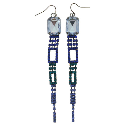 Blue & Silver-Tone Metal Dangle-Earrings Crystal Accents