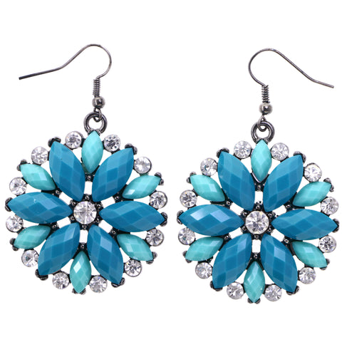 Mi Amore Flower Dangle-Earrings Blue/Silver-Tone