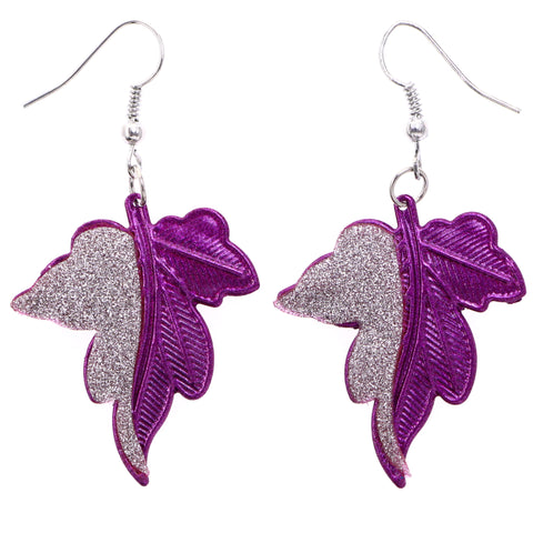 Mi Amore Leaf Dangle-Earrings Purple/Silver-Tone