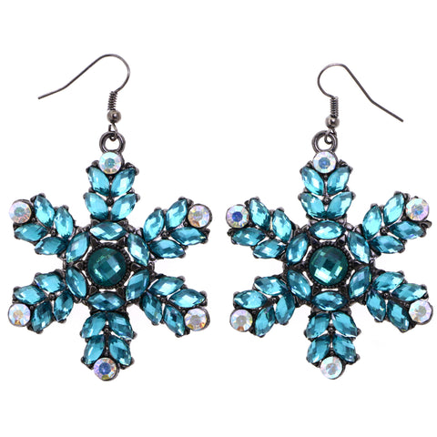 Mi Amore AB Finish Flower Dangle-Earrings Blue & Dark-Silver