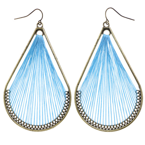 Mi Amore String Art Dangle-Earrings Blue/Gold-Tone
