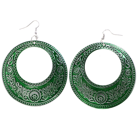 Mi Amore Filigree Dangle-Earrings Green/Silver-Tone