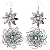 Mi Amore Flower Dangle-Earrings Silver-Tone/Green