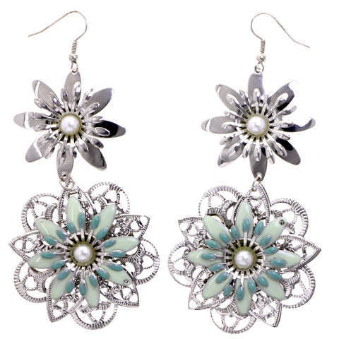 Mi Amore Flower Dangle-Earrings Silver-Tone/Green