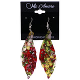 Mi Amore Leaf Flower Dangle-Earrings Red & Green