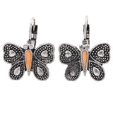 Mi Amore Antiqued Butterfly Dangle-Earrings Silver-Tone & Peach