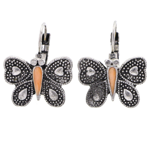 Mi Amore Antiqued Butterfly Dangle-Earrings Silver-Tone & Peach