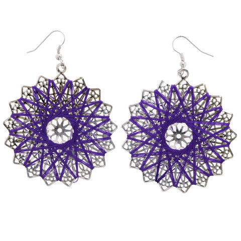 Mi Amore Flower Dangle-Earrings Silver-Tone/Purple
