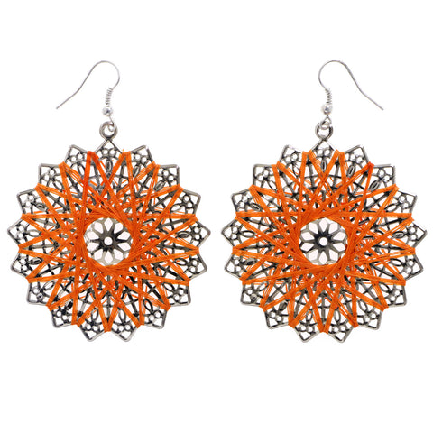 Mi Amore Flower Dangle-Earrings Silver-Tone/Orange