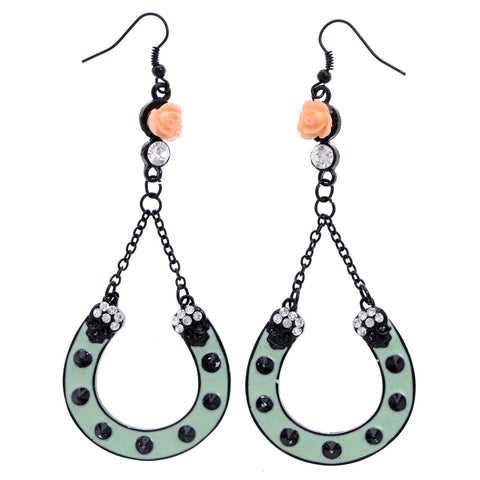 Mi Amore Horseshoe Rose Dangle-Earrings Black & Green