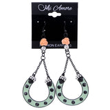 Mi Amore Horseshoe Rose Dangle-Earrings Black & Green