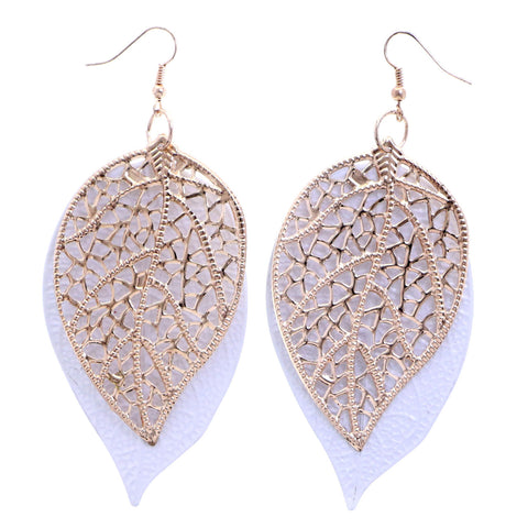 Mi Amore Leaf Dangle-Earrings White/Gold-Tone