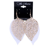 Mi Amore Leaf Dangle-Earrings White/Gold-Tone