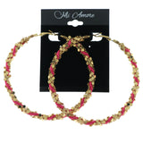 Gold-Tone & Pink Colored Metal Hoop-Earrings