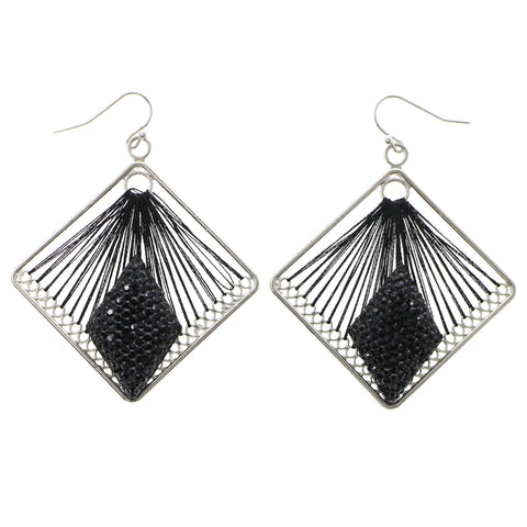 Mi Amore String Art Dangle-Earrings Black/Silver-Tone