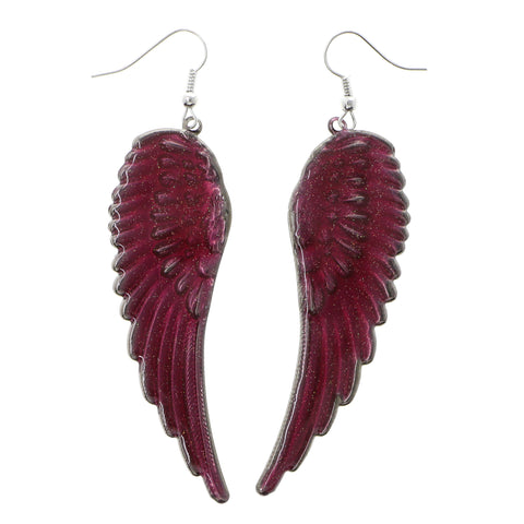 Mi Amore Angel Wing Dangle-Earrings Pink/Silver-Tone