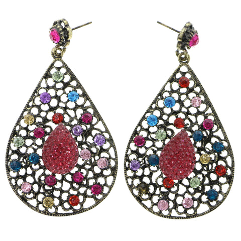 Mi Amore Antiqued Flower Drop-Dangle-Earrings Gold-Tone & Multicolor