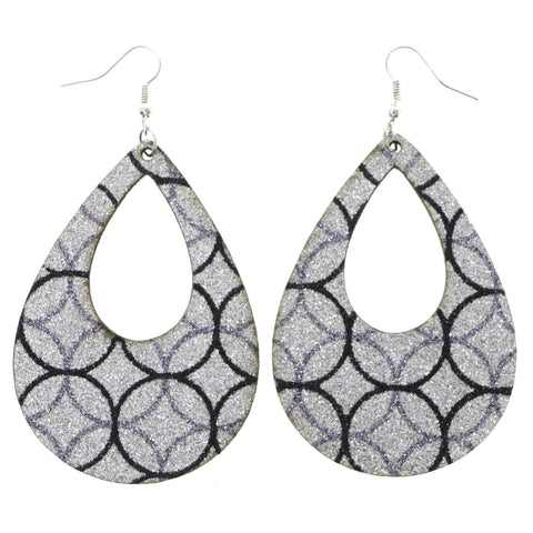 Mi Amore Geometric Pattern Dangle-Earrings Silver-Tone/Black