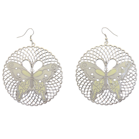 Mi Amore Butterfly Dangle-Earrings Silver-Tone/White