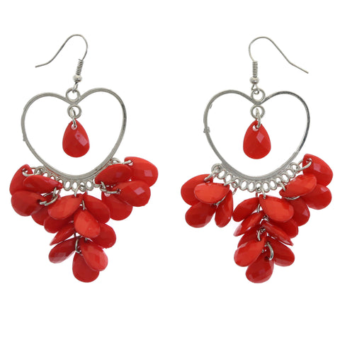 Mi Amore Heart Dangle-Earrings Silver-Tone/Red