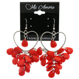 Mi Amore Heart Dangle-Earrings Silver-Tone/Red