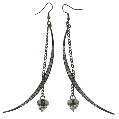 Silver-Tone Metal Dangle-Earrings With Crystal Accents