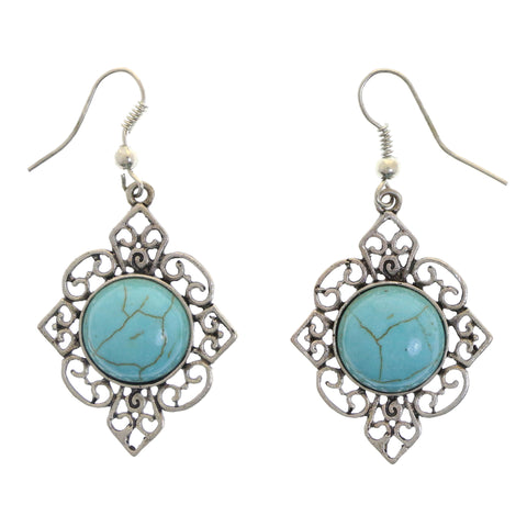 Mi Amore Imitation Turquoise Dangle-Earrings Silver-Tone/Blue