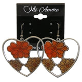 Mi Amore Heart Flower Dangle-Earrings Silver-Tone & Orange