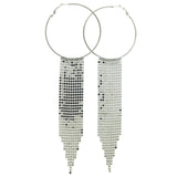 Silver-Tone Metal Hoop-Earrings With Crystal Accents
