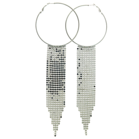 Silver-Tone Metal Hoop-Earrings With Crystal Accents