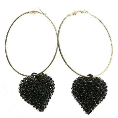 Mi Amore Heart Hoop-Dangle-Earrings Black/Silver-Tone
