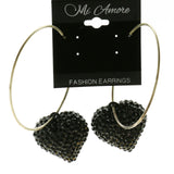 Mi Amore Heart Hoop-Dangle-Earrings Black/Silver-Tone
