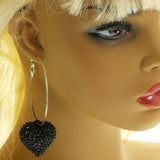 Mi Amore Heart Hoop-Dangle-Earrings Black/Silver-Tone
