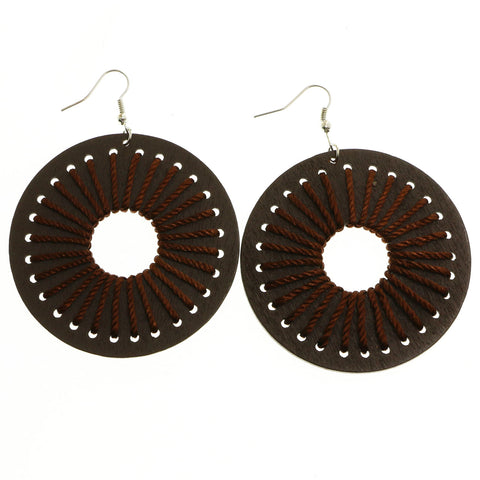 Mi Amore Wood look Dangle-Earrings Brown