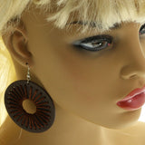 Mi Amore Wood look Dangle-Earrings Brown