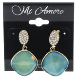 Silver-Tone & Blue Metal Dangle-Earrings With Crystal Accents