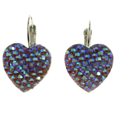 Mi Amore Heart Dangle-Earrings Silver-Tone/Pink