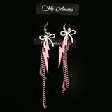 Mi Amore Pink Lightening Bolt White Bow Dangle-Earrings Silver-Tone & Pink