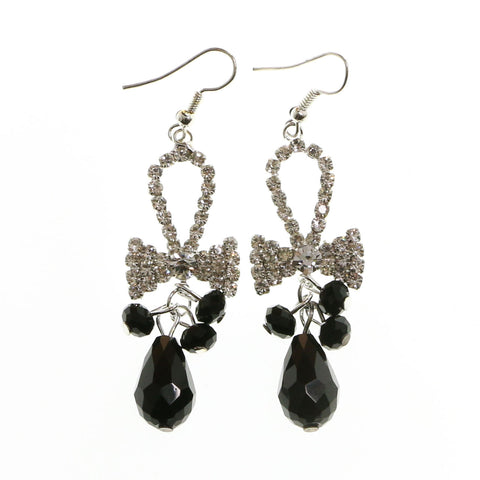 Mi Amore Crystal Bow Dangle-Earrings Silver-Tone/Black